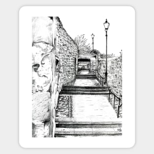 Dysart in Fife, Scotland Pencil Drawing: Architecture [Lane/Vennel/Thoroughfare] Sticker